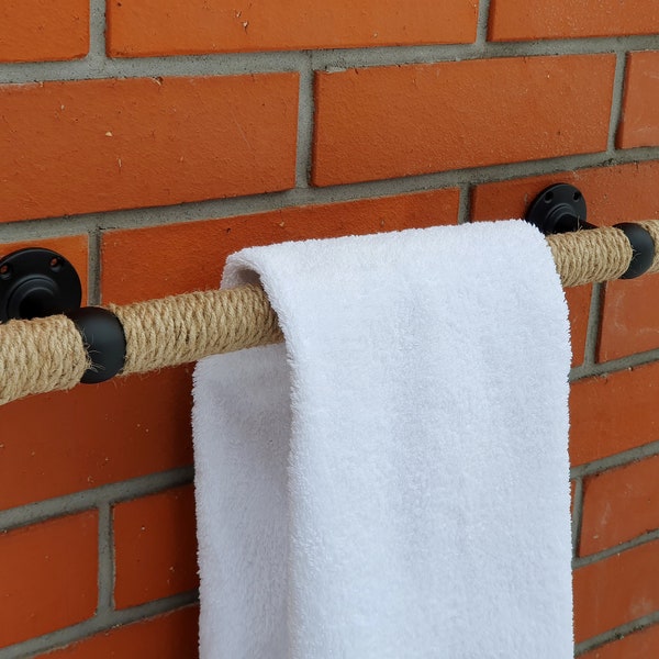 Jute Rope Towel Holder - Straight Hard Towel Holder - Towel Storage - Bathroom Decor - Rustic Holder - Toilet Paper Holder - Towel rack
