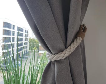 White Rope Curtain Tieback with Jute Rope Loops