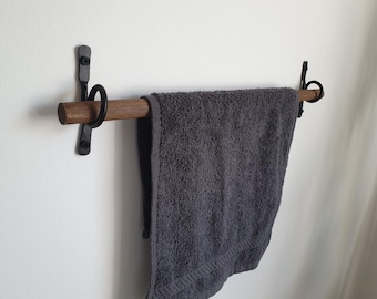 Hand-Forged Iron Towel Holder Set | Rustic Wood Dowel Rack, Farmhouse Decor