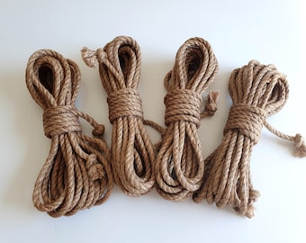 Natural Jute Rope Set, 8mm Thick, 4x8m Lengths, Shibari Kinbaku Practice Cord