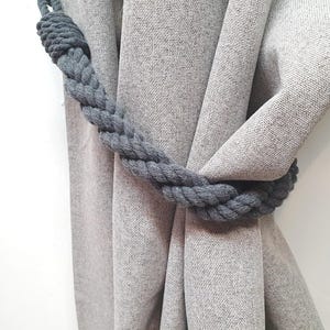 Curtain Tieback - Gray Cotton Rope  – Handmade Boho Curtain Holder