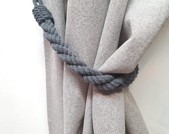 Curtain Tieback - Gray Cotton Rope  – Handmade Boho Curtain Holder
