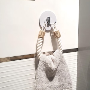 Porta asciugamani in corda di cotone: base in legno e gancio in metallo, decorazione da bagno boho