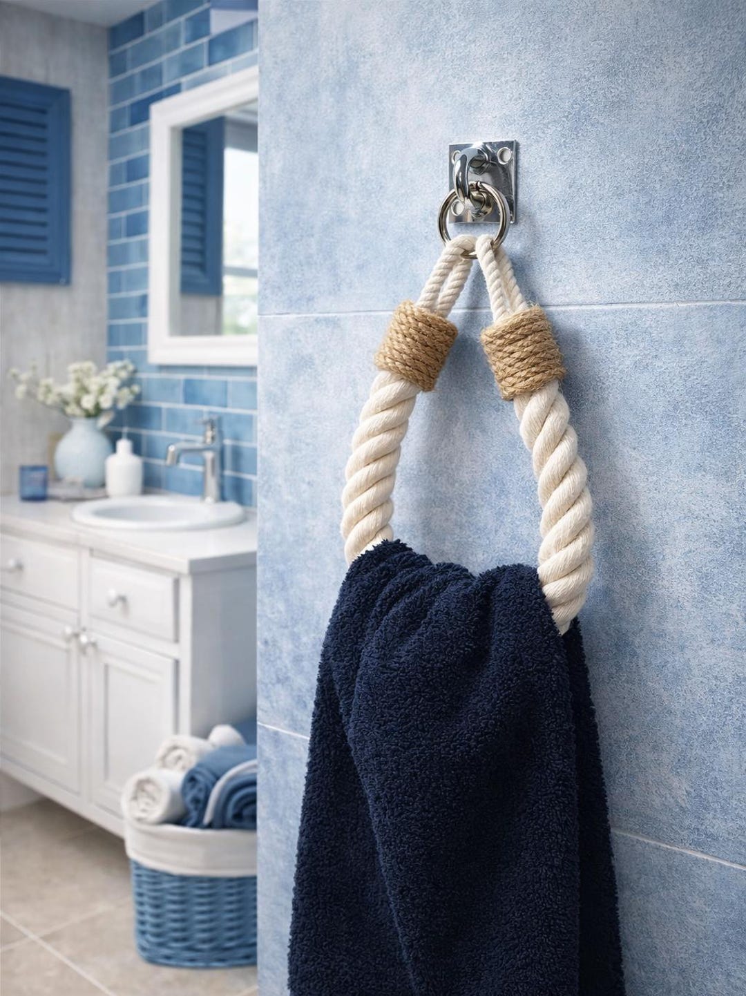 Cotton Rope Towel Holder: Farmhouse Rustic Bathroom Decor - Etsy