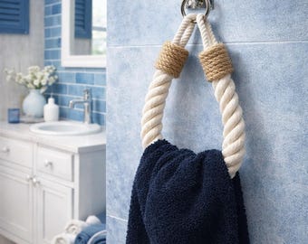 Cotton Rope Towel Holder: Farmhouse Rustic Bathroom Decor