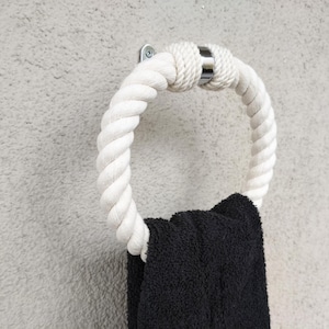 Portasciugamani rotondo - Fatto a mano in corda di cotone bianco - Elegante accessorio da bagno / 18 cm (7&quot;)