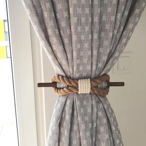 Handmade Jute Rope Curtain Tiebacks – Farmhouse Wooden Pin