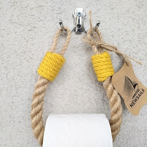 Porta carta igienica in corda di juta e gancio in metallo - un accessorio di stile per il bagno - Porta asciugamani..Porta nautico