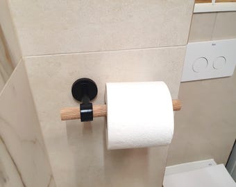 Portarrollos de papel higiénico moderno de madera - Soporte de metal negro, montaje en pared