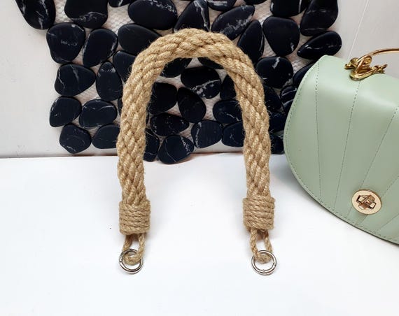 Asa de cuerda de yute para bolso con cierres de metal dorado o