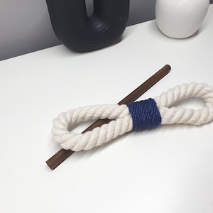 Natural Cotton Curtain Tieback with Dark Blue Rope and Wooden Pin – Handmade Rope Holder
