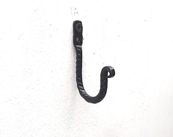 Hand-Forged Wrought Iron Hook: Heavy-Duty Black Wall Hook
