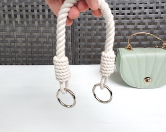 Witte katoenen tashengsels – touwriem met metalen ringen, vervanging tashengsel, aangepaste lengte
