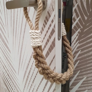 Braided Jute Rope Door Stopper: Natural Knot with White Accent
