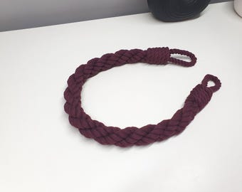 Burgundy Cotton Rope Curtain Tieback - 3-Strand Twist Holdback, Handmade Drapery Accessory, Boho Window Decor