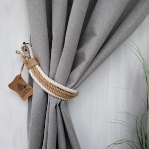 Curtain tieback - cotton and Jute rope tie curtains - Ecological home decoration, stylish interior accessory - curtain holdback
