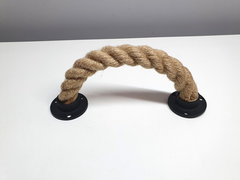 Handcrafted Drawer Pull .. Jute Rope Handle With Black Metal Hardware ...