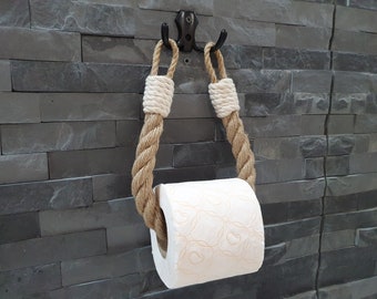 Toilet Paper Holder - Jute Rope - Accent White Cotton Rope - Bathroom Accessories - Shabby Chic