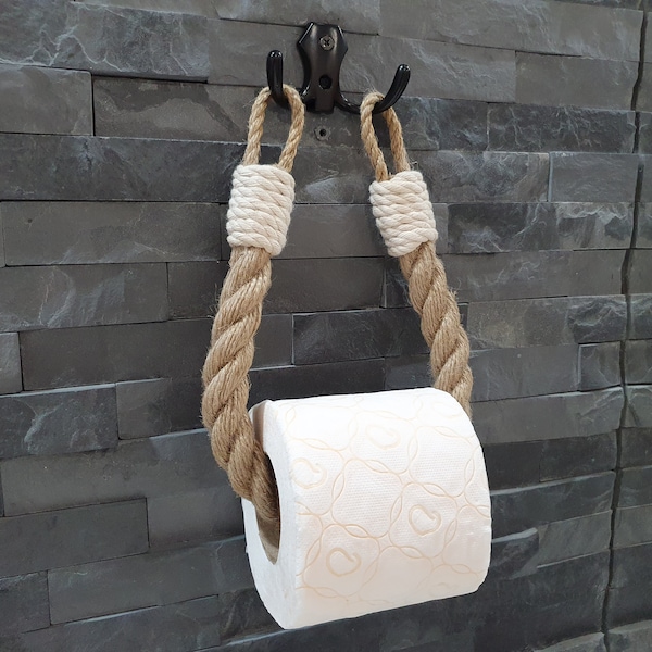 Toilet Paper Holder - Jute Rope - Accent White Cotton Rope - Bathroom Accessories - Shabby Chic