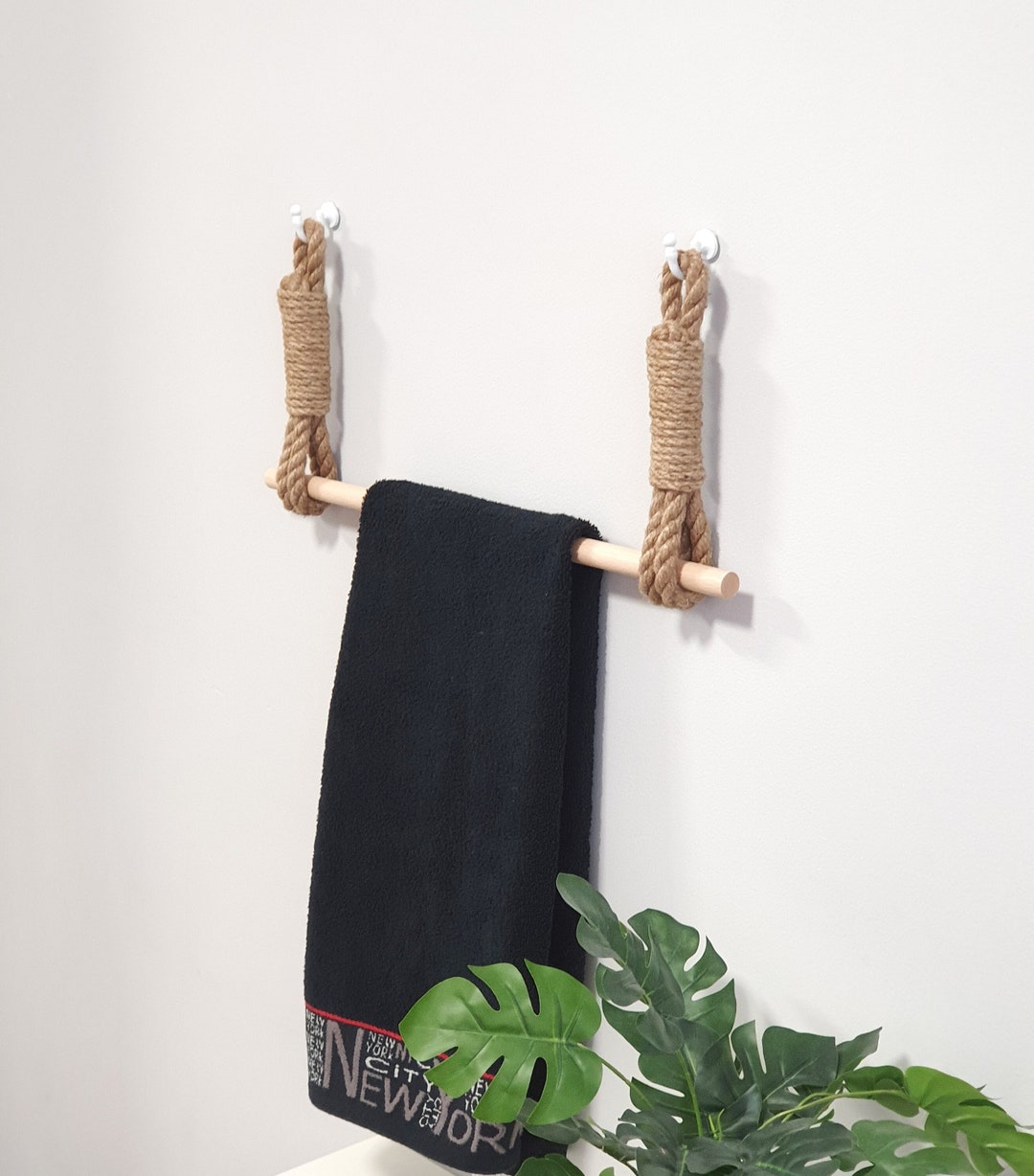 Towel Holder Bathroom Holder Kitchen Holder Jute Towel Rack Wooden Towel Rack Bathroom ...