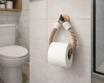 Toilet Paper Holder- Shabby Chic Bathroom Decor - Jute Rope