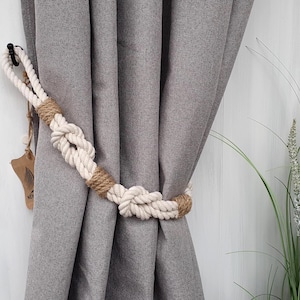 Handmade Cotton Rope Curtain Tieback with Jute Accent: Nautical Decor