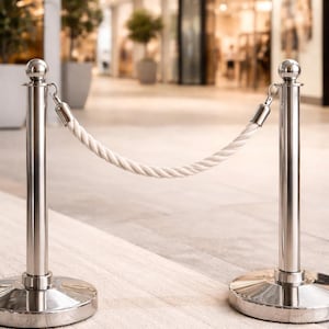 Barriera in corda di cotone bianca con clip metalliche – Corda per la gestione delle code durante eventi