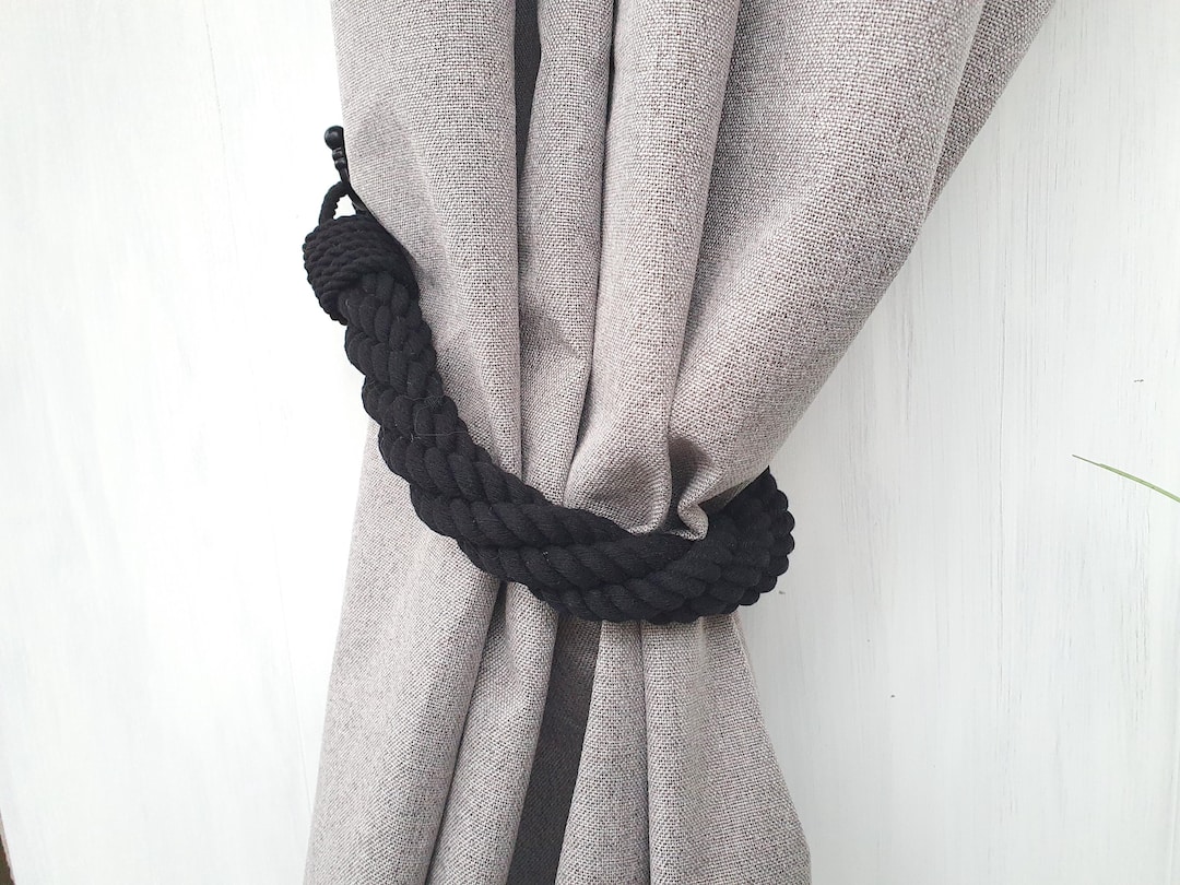 Coiled Rope Drapery Black Cotton Rope Curtain Tieback – Handmade Modern & Minimalist Decor ...