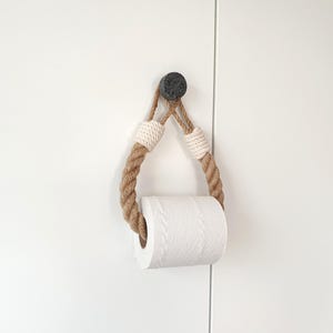 Rustic Jute Rope Toilet Paper Holder – Stone Hook Bathroom Accessory