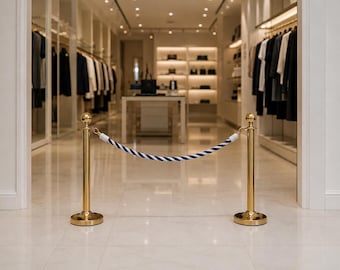 Handmade Nautical Rope Barrier | White Navy Blue Twisted Cotton Queue Rope