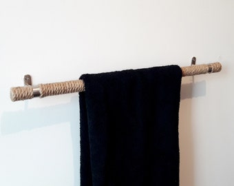 Porte-serviettes en corde de jute - Porte-serviettes rigide droit - Rangement des serviettes - Décoration de salle de bain - Porte-serviettes rustique - Porte-papier hygiénique - Porte-serviettes
