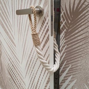 White Cotton Rope Door Stopper: Twisted Knot with Jute Handles