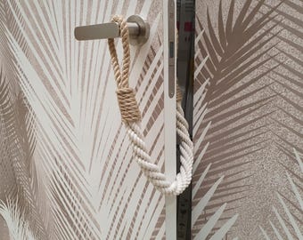 White Cotton Rope Door Stopper: Twisted Knot with Jute Handles