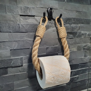 Jute Rope Toilet Paper Holder - Bathroom Decor - Shabby Chic Style - Metal Hook and Jute Natural Rope