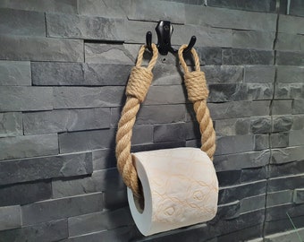 Porte-papier hygiénique en corde de jute - Décoration de salle de bain - Style shabby chic - Crochet en métal et corde de jute naturelle