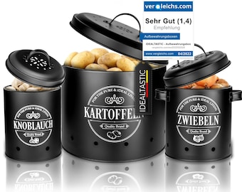 IDEALTASTIC Premium Kartoffel Aufbewahrungsbox [3 Stück] Vielseitiges Kartoffetopf Set I Für Knoblauch, Zwiebel & Kartoffel Aufbewahrung