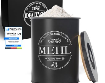 IDEALTASTIC® Premium Mehl Aufbewahrung schwarz, Luftdichte Mehldose 500g für die Küche I Robuster Mehlbehälter mit zeitsparendem Deckel