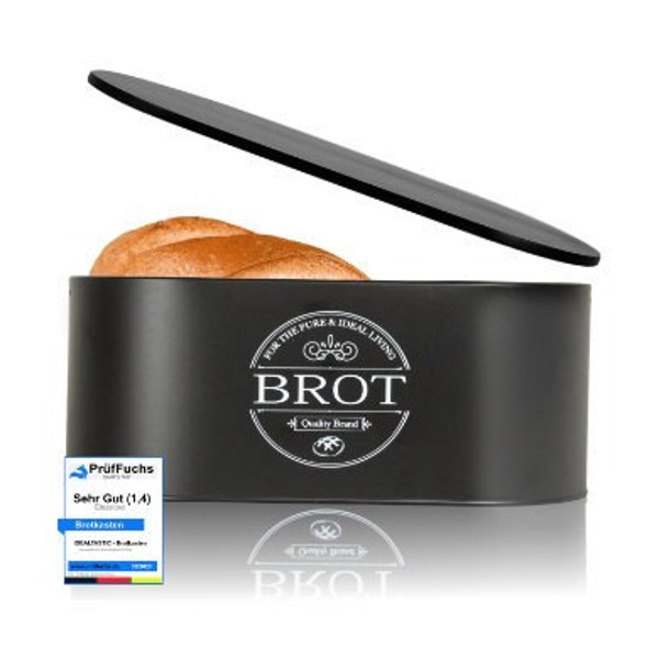 Boîte à pain IDEALTASTIC® Premium 2 en 1 noire avec couvercle efficace pour planche à découper I boîte à pain qui reste fraîche plus longtemps
