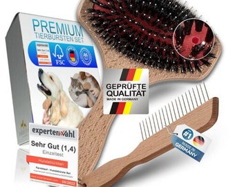 FARMIDEAL® premium cat & dog brush incl. comb I vegan dog cat brush for undercoat made of FSC-certified beech wood I high quality