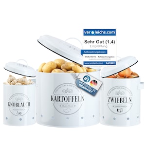 IDEALTASTIC Premium Potato Storage Box [3 Pieces] Versatile Potato Pot Set I Garlic, Onion & Potato Storage White