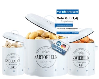 IDEALTASTIC Premium Potato Storage Box [3 Pieces] Versatile Potato Pot Set I Garlic, Onion & Potato Storage White
