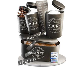 DEALTASTIC® Premium bread box set of 4, sugar bowl, bread box black, flour storage, coffee tin airtight storage containers each 500g & 1x bread