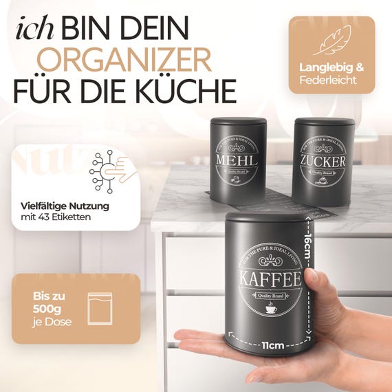 3-teiliges Vorratsdosen-Set Aus Metall – Luftdicht Mit Holzdeckel Für Kaffee, Tee & Zucker