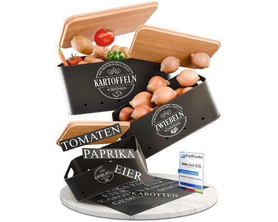 IDEALTASTIC Premium Kartoffel Aufbewahrungsbox [3 Stück] Vielseitiges Kartoffetopf Set I Für Knoblauch, Zwiebel & Kartoffel Aufbewahrung
