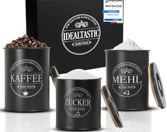 Premium Kaffeedose Zuckerdose & Mehl Aufbewahrung Vorratsdosen-Set [3 Stück je 500g] Luftdicht für mehr Frische I Kaffee Aufbewahrung