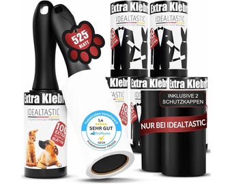 IDEALTASTIC® Lint Roller for Pet Hair and Clothing in a Value Pack with 2 Handles and 5 x 100 Sheets | Lint Remover for Clothes