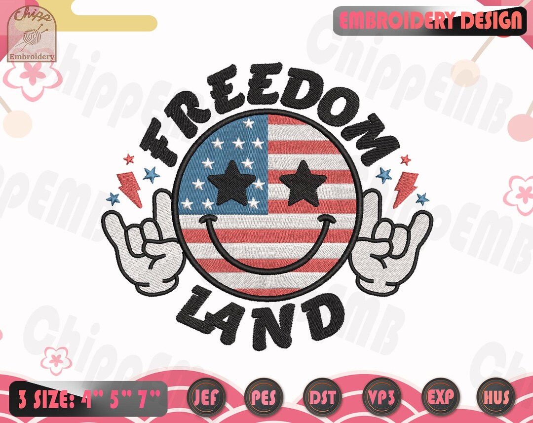 Freedom Land Embroidery Design Smiley 4th of July Embroidery - Etsy