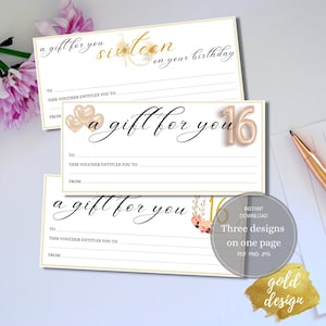 Certificado de regalo personalizado, regalo de cumpleaños número 16 para ella, tarjeta de regalo editable, vale de regalo personalizado, boleto sorpresa, DESCARGA INSTANTÁNEA