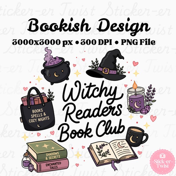 Witchy Readers Book Club PNG, Cozy Witch Aesthetic, Books Spells & Cozy Nights, Witchcore Reader Design, Magical Book Lover Clipart