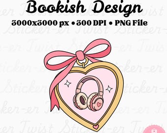 Hörbuch Zuhörer Locket PNG | Niedliches Buchliebhaber Design | Kokette Leseratte Motive | Bücherwurm Sublimation | Hörbuch Girly Clipart